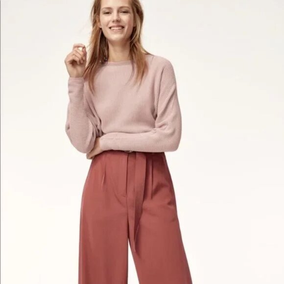Aritzia Wilfred Coline Dolman Sleeve Ribbed Dusty Blush Pink Linen Blend Sweater - Picture 9 of 12